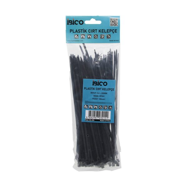 Siyah 3.6x200mm Plastik Cırt Kelepçe 100pcs