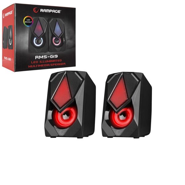 Siyah - RGB Işıklı 1+1 Hoparlör Speakaer Set USB Kablo 2.0 Multimedya - 5 W