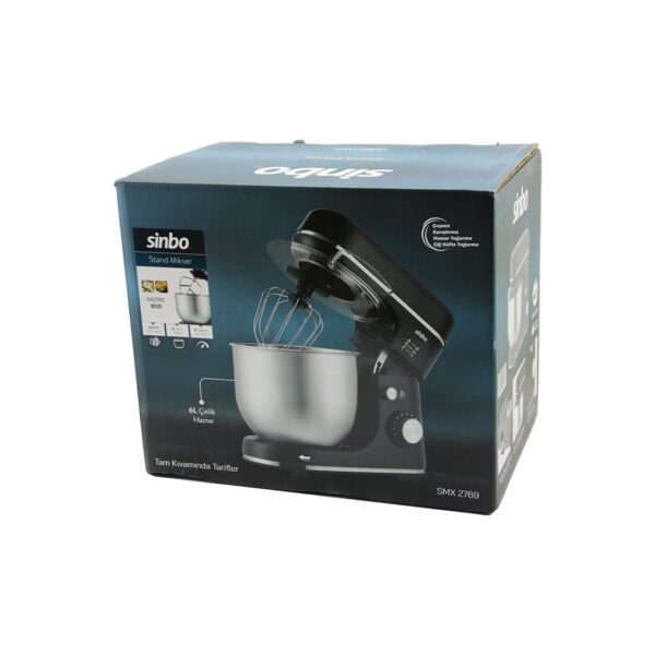 Siyah Standlı Mikser Çırpıcı - Hamur Yoğurucu - Karıştırıcı 8 Kademe Hız Ayar 6l Çelik Hazne 1300 W Smx-2769