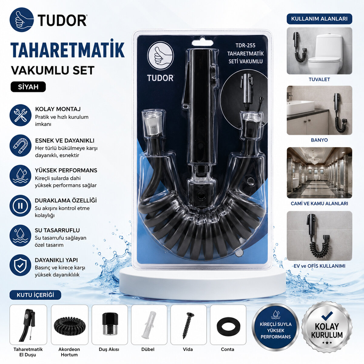 Siyah Taharatmatik Seti Taharatmetik El Duşu- Hortum - Mafsal Vakumlu Set