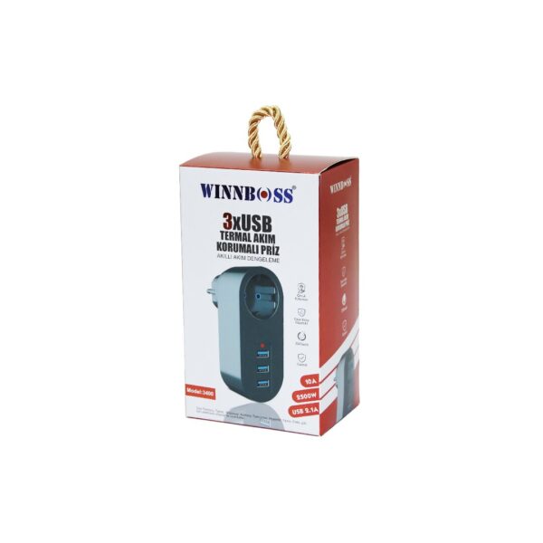 Siyah Termal Akım Korumalı 1xpriz 3xusb Duvar Tipi Priz 10a - 2500 W