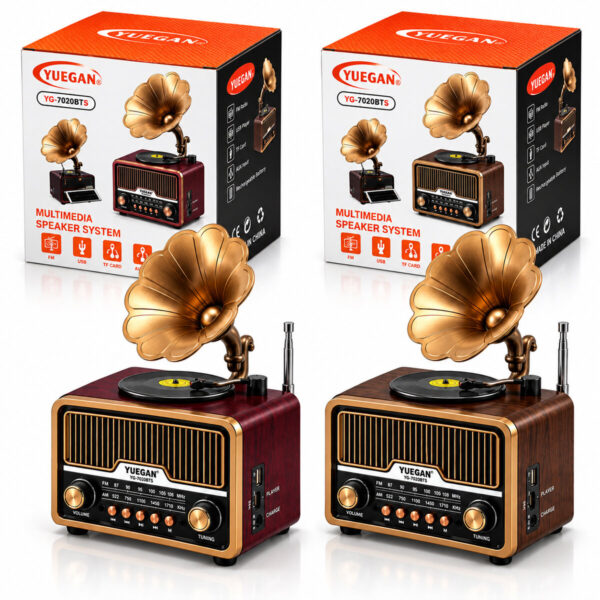 Solar - İbreli Gramafon Radyo - Retro Am - Fm - Sw USB - Type-C Sarjlı BT - Tf - USB Speaker Yg-7020bts