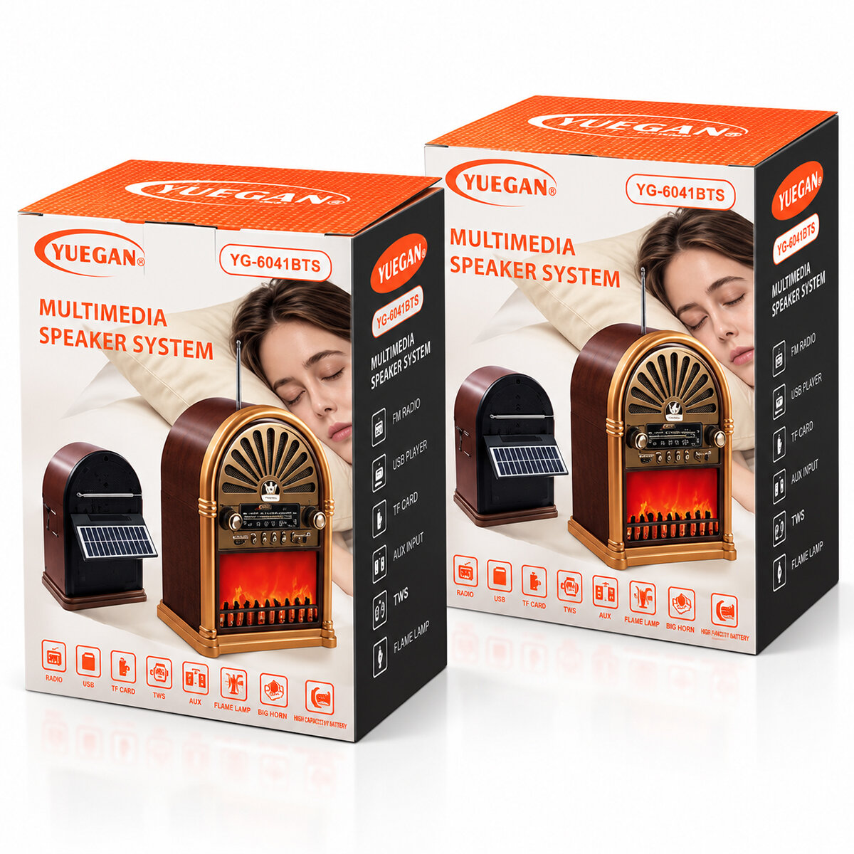Solar - İbreli Şömineli Radyo - Retro Am - Fm - Sw USB - Type-C Sarjlı BT - Tf - USB Speaker Yg-6041bts