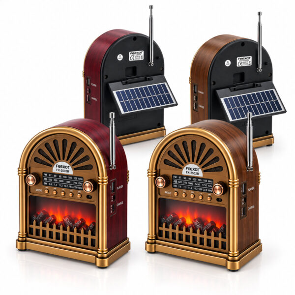 Solar - İbreli Şömineli Radyo - Retro Am - Fm - Sw USB - Type-C Sarjlı BT - Tf - USB Speaker Yg-6041bts