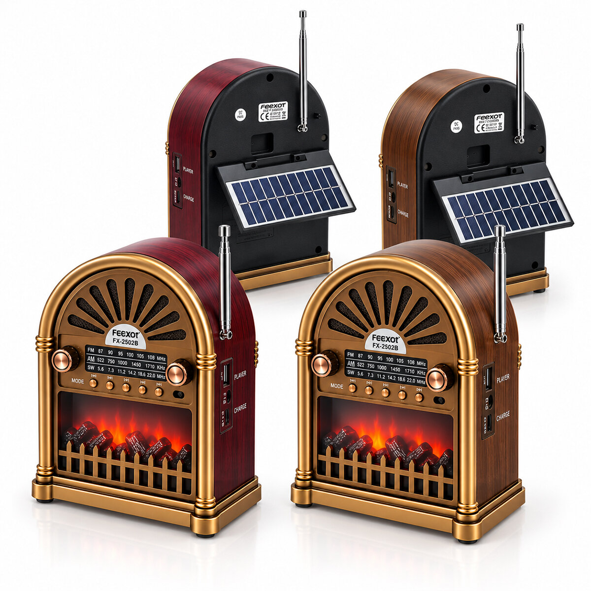 Solar - İbreli Şömineli Radyo - Retro Am - Fm - Sw USB - Type-C Sarjlı BT - Tf - USB Speaker Yg-6041bts