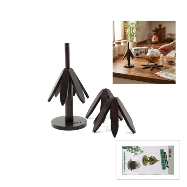 Standlı - Ağaç Model 2pcs Ahşap Bambu Katlanır Nihale Yapraklı Çiçek Modeli - Çap: 20 cm