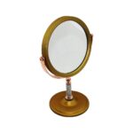 Taş Saplı Yuvarlak 7 İnç - Çap:17.5cm Makyaj Aynası Çift Taraflı Bronz - Gümüş Pls.çerçeve Sabit Ayak