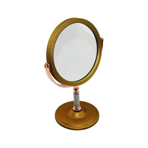 Taş Saplı Yuvarlak 7 İnç - Çap:17.5cm Makyaj Aynası Çift Taraflı Bronz - Gümüş Pls.çerçeve Sabit Ayak
