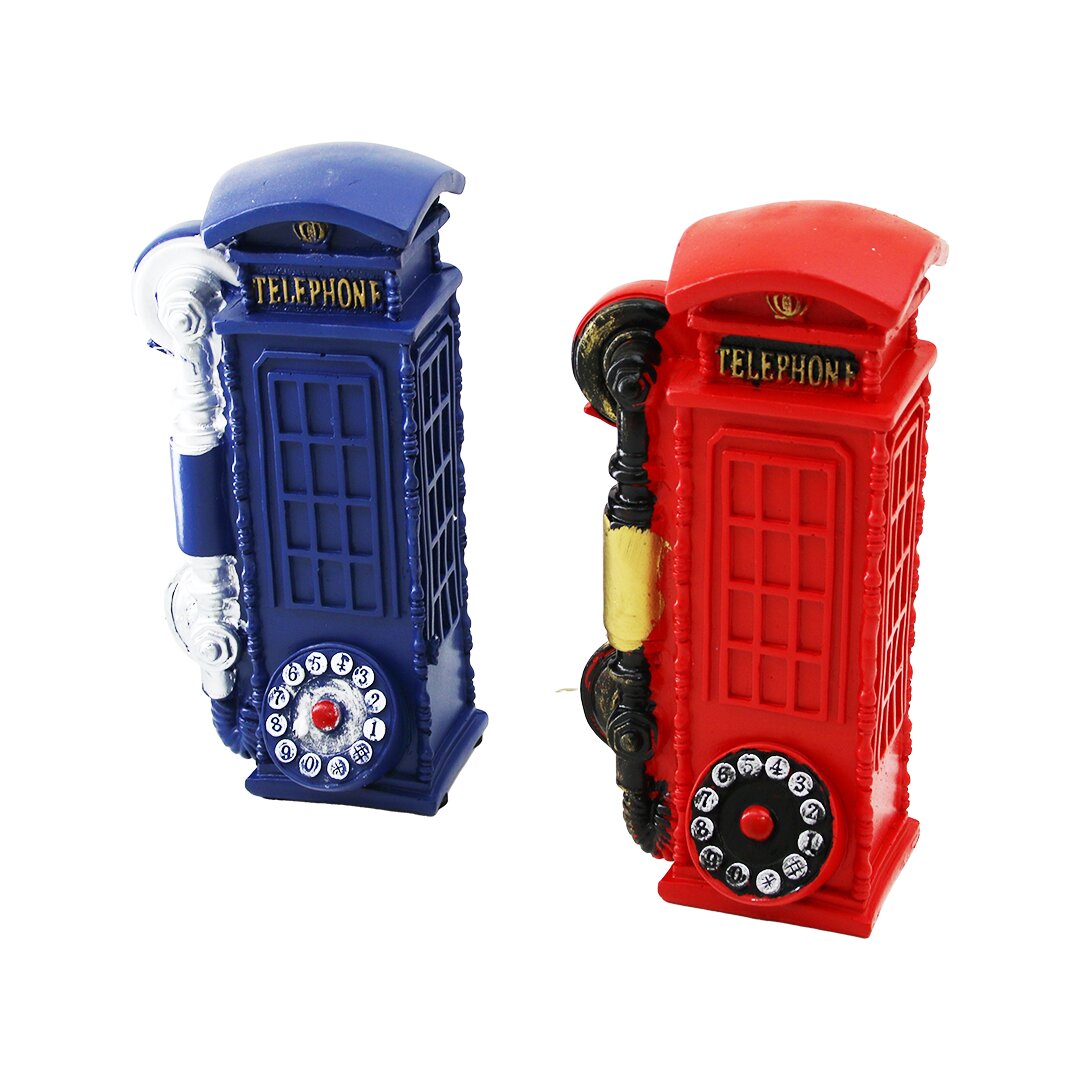 Telefon Kulübesi Vintage Dekoratif Biblo - Kumbara Renkli 20x6x6cm Reçine