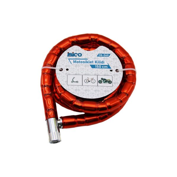 Tüp Anahtarlı Metal Kafa Çelik Motor - Bisiklet Kilit Silindirik Spiral Kilit Kırmızı Kılıf22mm X 150 cm