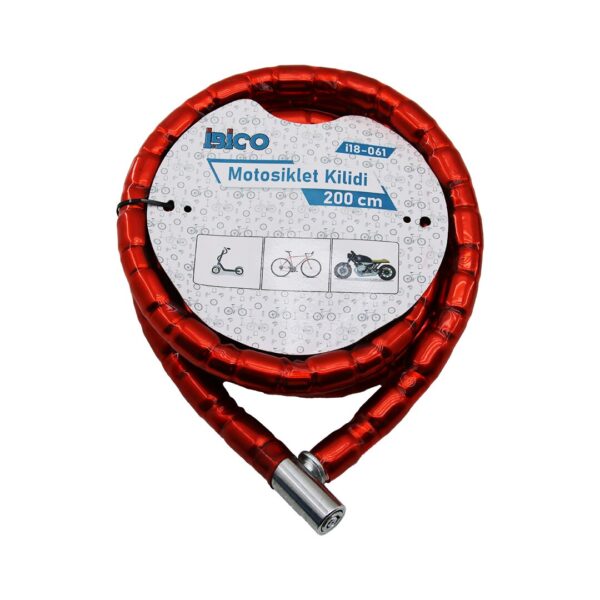 Tüp Anahtarlı Metal Kafa Çelik Motor - Bisiklet Kilit Silindirik Spiral Kilit Kırmızı Kılıf22mm X 200 cm