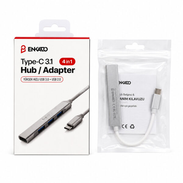 Type-C 3.1 Giriş 4ın1 USB Çoğaltıcı 4 Anahtarlı Port - Hı-Speed USB 3.0 - USB 2.0 Hub Adaptör Ekd-Tp50