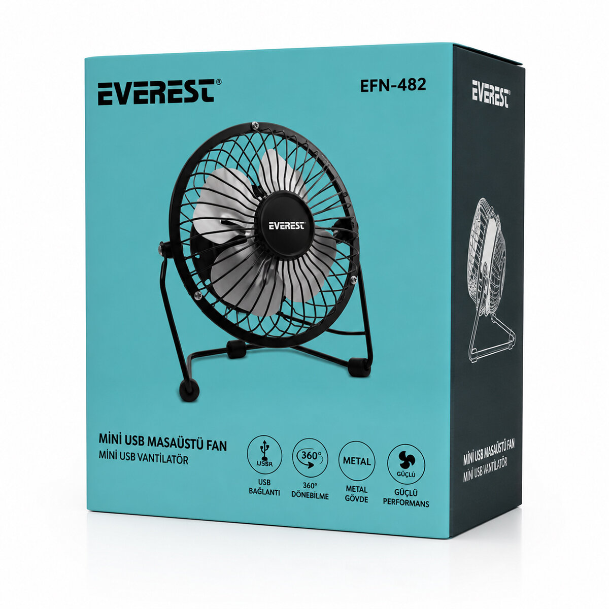 USB Şarjlı - Metal Gövde 14.5x7.5x15cm Mini Masaüstü Fan - Vantilatör Efn-482