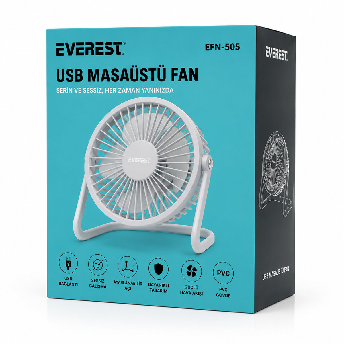 USB Şarjlı - PVC Gövde 14.5x14.1cm Masa Üstü Fan - Vantilatör Efn-505