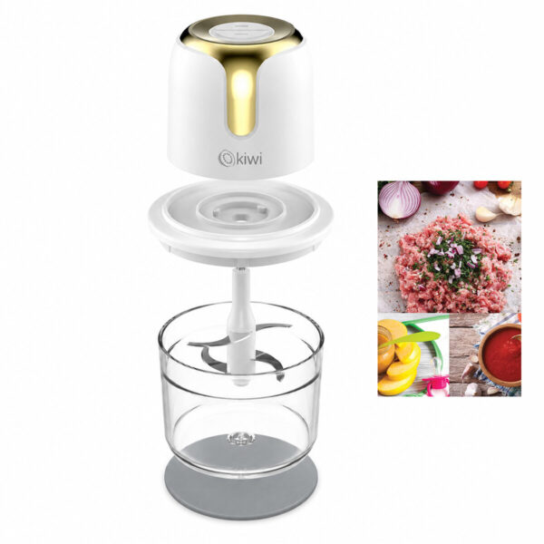 USB To Type-C Şarjlı Mini 3 Bıçaklı Gold Blender Rondo Gıda Doğrayıcı 1.2 lt - Mika Kristal Hazne Kc-8221