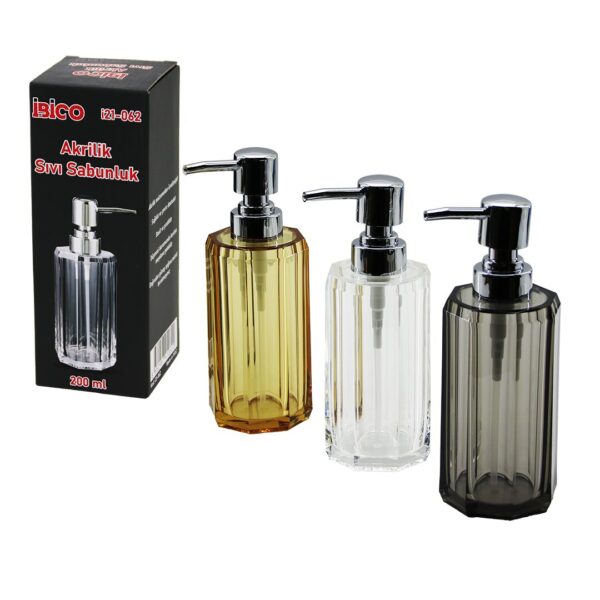 Uzun Sekizgen Şeffaf - Renkli Akrilik - Mika Kristal Sıvı Sabunluk 200 ml