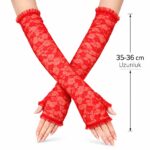 Uzun Zarif Dantel Eldiven Parmaksız Kırmızı 35 cm