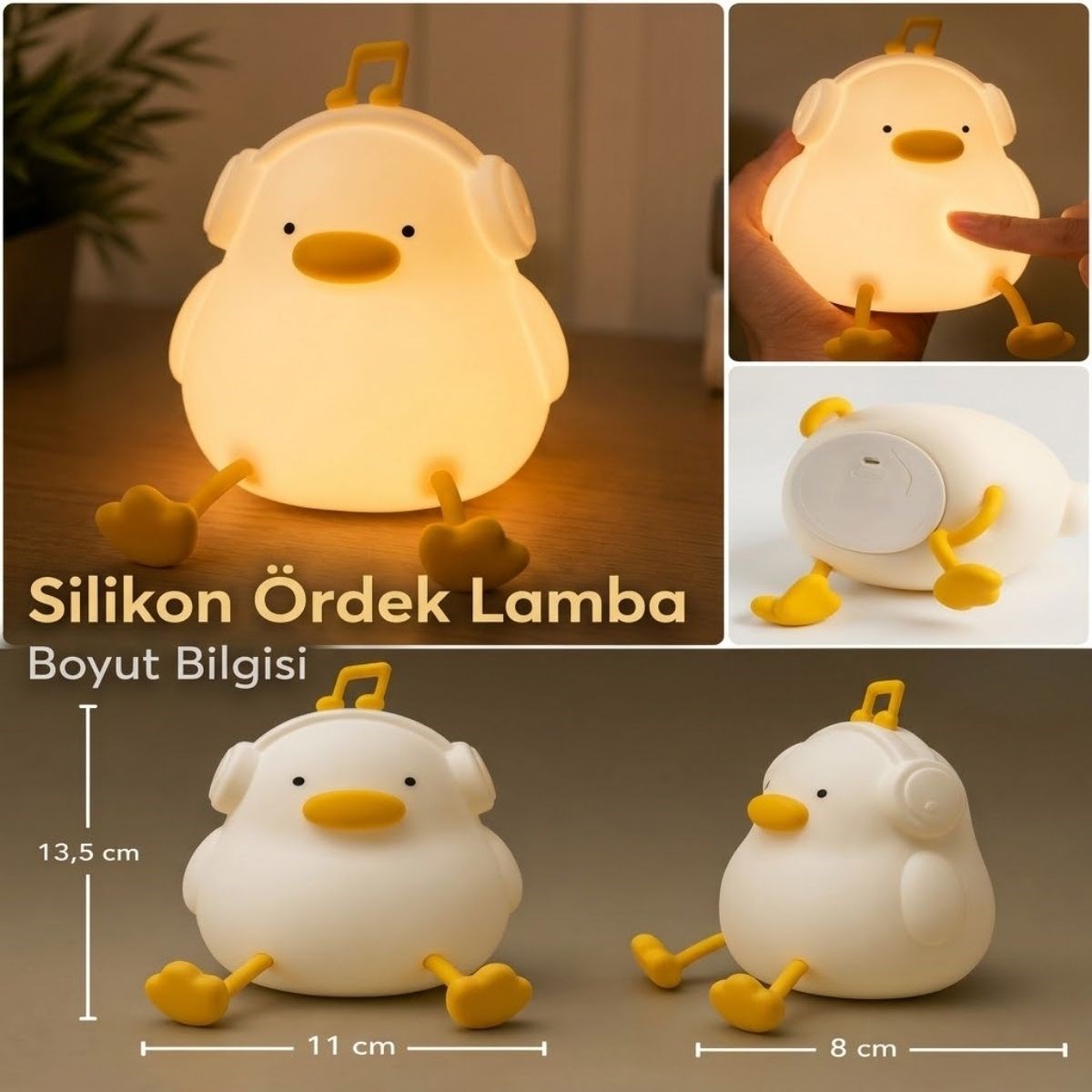 Vurmalı 7 Renkli Silikon Ördek LED Masa Lambası, Müzisyen Tasarımlı, Dokunmatik Renk Değiştiren Dekoratif USB Gece Lambası