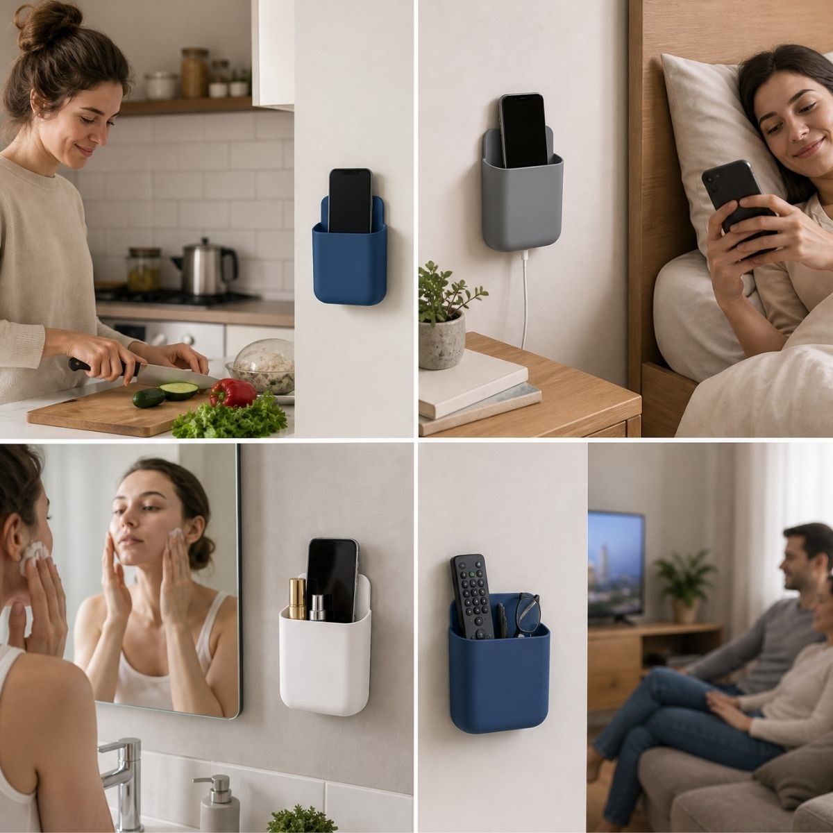 Yapışkanlı Telefon ve Kumanda Tutucu Organizer, Duvara Güçlü Yapışan Çok Amaçlı Eşya Toparlayıcı