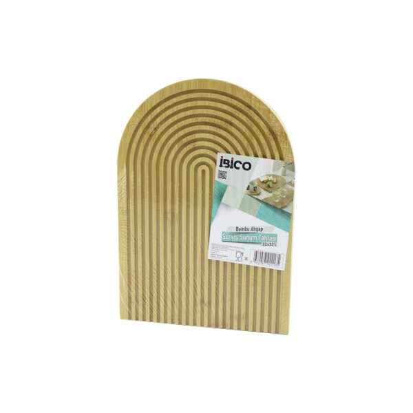 Yarım Daire Çift Taraflı - Düz - Kanallı Ahşap Bambu Sunum Tepsi 22x32cm