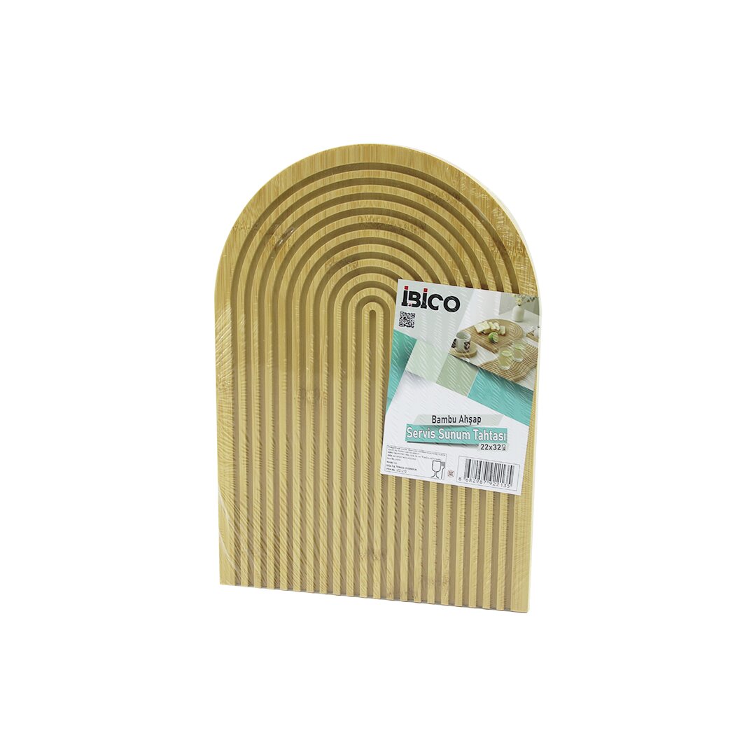 Yarım Daire Çift Taraflı - Düz - Kanallı Ahşap Bambu Sunum Tepsi 22x32cm
