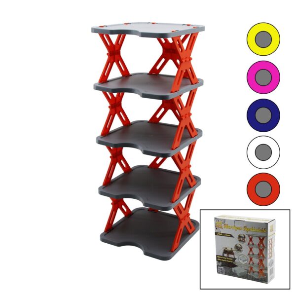 Yeni Nesil Akordiyon - Katlanır - 5 Katlı Plastik Ayakkabılık Gri Taban-27x27cm - Renkli Ayaklar