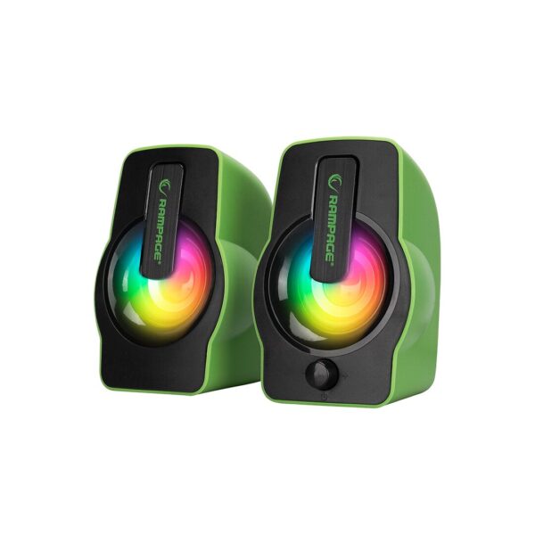 Yeşil - RGB Işıklı 1+1 Hoparlör Speakaer Set USB Kablo 2.0 Multimedya - 6 W