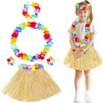 Yetişkin Çocuk Hawaii Parti Seti - 40 cm Naturel Etek + Çiçek Aksesuarlar (5 Parça)