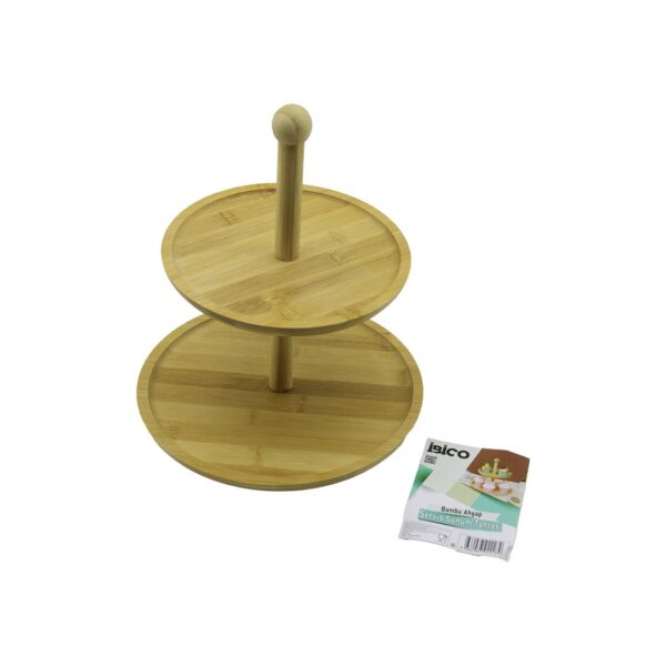 Yuvarlak 2 Katlı Ahşap - Bambu Servis Sunum Tahtası Çap: 20 cm -- Çap:25cm