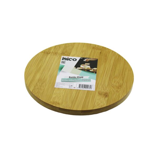 Yuvarlak - 24.5 cm Ayaklı - 4 cm Düz Yüzey Ahşap Bambu Sunum Tepsisi - Mini Sofra