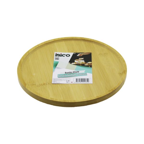 Yuvarlak - 24.5 cm Ayaklı - 4 cm Kenarlı Yüzey Ahşap Bambu Sunum Tepsisi - Mini Sofra