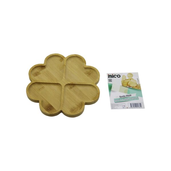 Yuvarlak 4 Kalp Bölmeli Ahşap Bambu Servis Sunum Tepsi - Tahtası 21 X 1.4 cm