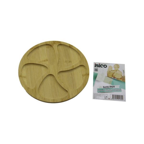 Yuvarlak 5 Bölmeli Ahşap Bambu Servis Sunum Tepsi - Tahtası 20 X 1.4 cm