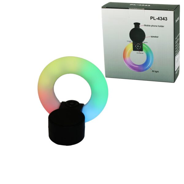 Yuvarlak Halka - Plastik Gövde Bluetooth Wireless Mini Hoparlör Speaker USB Şarjlı - Işıklı Telfon Tutucu 5 W Pl-4343