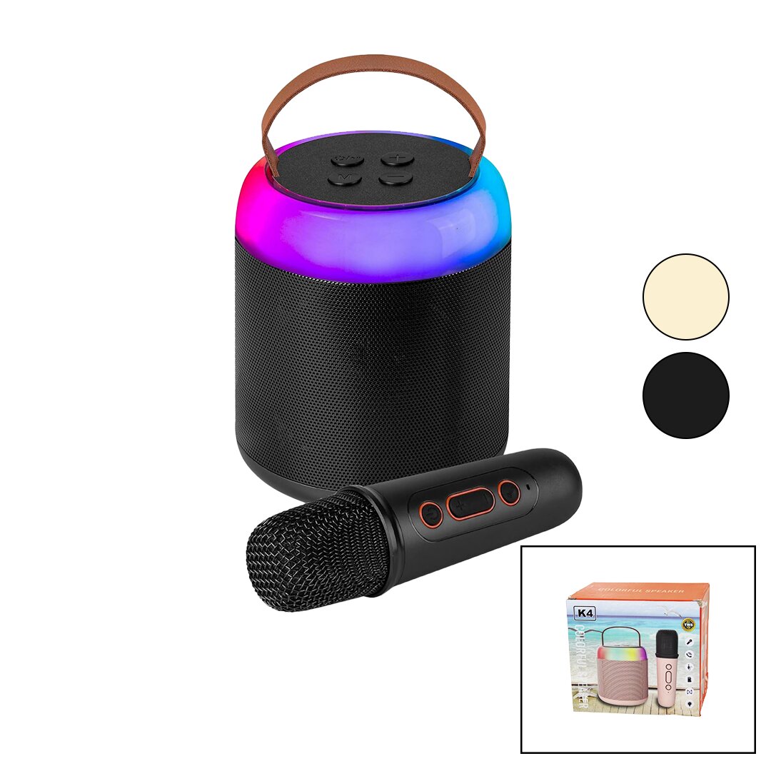 Yuvarlak Karaoke Mikrofonlubluetooth Wireless Hoparlör - Speaker USB Şarjlı - Işıklı